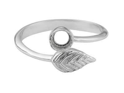 Anillo Ajustable Con Motivo De Hoja, Engaste De Chatn De 4mm, Plata 925