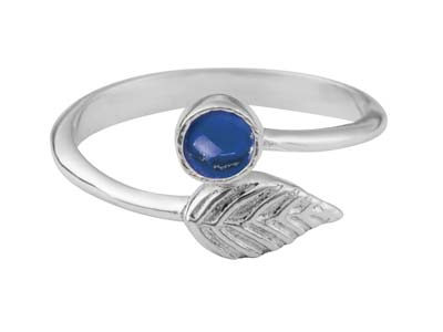 Anillo Ajustable Con Motivo De Hoja, Engaste De Chatón De 4 mm, Plata 925 - Imagen Estandar - 2