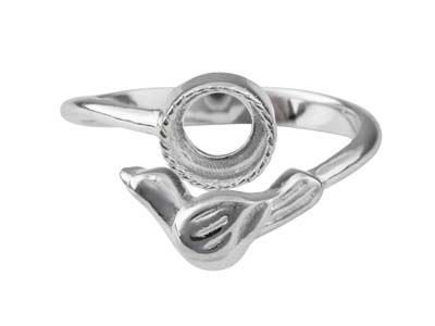 Anillo Ajustable De Plata De Ley Con Pájaro Y Copa De 6 MM