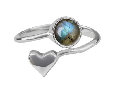 Anillo Ajustable Con Motivo De Corazón, Engaste De 6 mm, Plata 925 - Imagen Estandar - 2