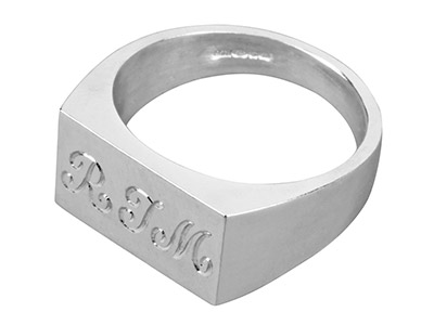 Anillo Para Iniciales G16 De Plata De Ley, Rectangular 19 X 13 Mm, Profundidad De La Cabeza 5,3 Mm, Talla Q - Imagen Estandar - 3