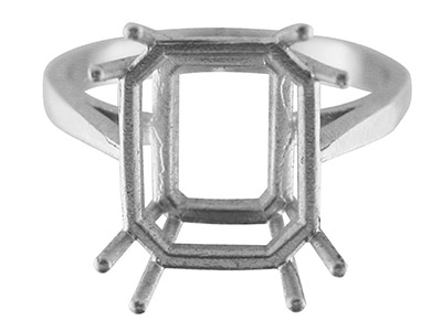 Anillo Engastado Con 4 Garras Dobles Para Piedra Tamaño Esmeralda De 12 X 10mm, Plata 925, Tamaño 54