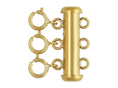 Cierre De 3 Hileras, Tubo Con 3 Anillos De Resorte, Gold Filled