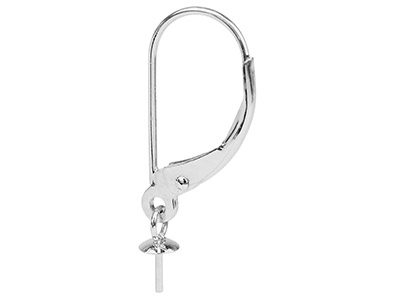 Sistema De Pendientes Dormeuse Con Calota De 3 mm, Oro Blanco De 18k Pd 13. Ref. 07457, Pieza Casquilla Colgante - Imagen Estandar - 1
