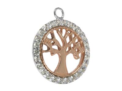 Colgante Árbol De La Vida, 18 mm, Plata 925 Bañada En Oro Rosa Y Circonita - Imagen Estandar - 2