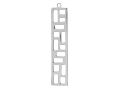 Colgante De Barra Rectangular Calado, Motivos Geomtricos, 45 X 9mm, Plata 925