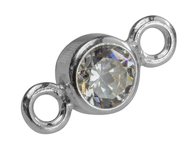 Conector Con Circonita De 4mm En Engaste Cerrado, Plata 925