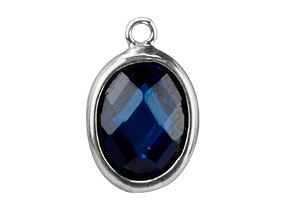 Colgante Ovalado Circonita Color Azul 10 X 8 mm, Bail Plana, Plata 925 - Imagen Estandar - 1