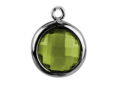 Colgante Redondo Con Circonita Color Peridoto, 8 mm, Bail Plana, Plata925 - Imagen Estandar - 1