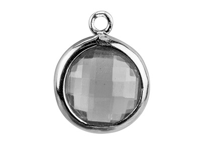 Colgante Redondo Con Circonita Blanca, 8 mm, Bail Plana, Plata 925 - Imagen Estandar - 1