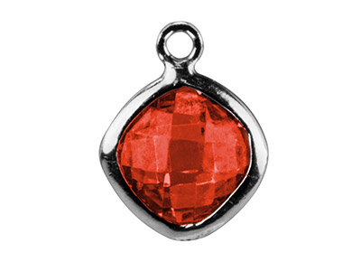 Colgante Cuadrado De Circonita Color Granate 6mm, Bail Plana, Plata 925