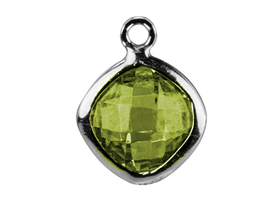 Colgante Cuadrado Con Circonitas Color Peridoto 6mm, Asa Plana, Plata925
