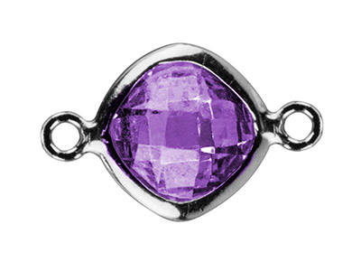 Conector Cuadrado De Circonita Color Amatista 6mm, Anillos Alineados,plata 925