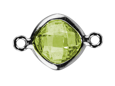Conector Cuadrado Circonita Color Peridoto 6mm, Anillos Alineados, Plata 925