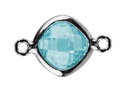 Conector Cuadrado Circonita Color Turquesa 6mm, Anillos Alineados, Plata 925