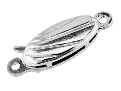 Cierre De 1 Hilera, Ovalado 12 X 4mm, Plata 925 Estriada