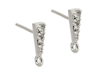 Pendientes De Corchete Hechos Con Plata De Ley Con Zirconia Cúbica Y Con Una Anilla, Paquete De 2 Unidades - Imagen Estandar - 1
