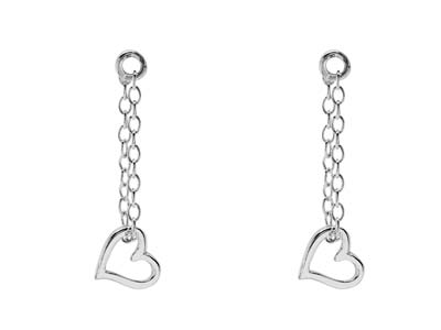 Pendientes De Corazn En Plata De Ley Con Cadena Colgante De 17 Mm, Paquete De 2