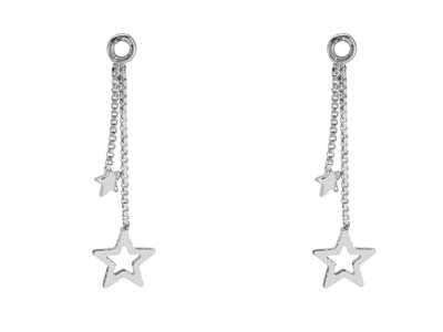 Colgante De Pendientes, Estrellas En Cadenas De 17mm, Plata 925, Par