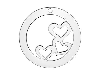 Disco En Bruto Colgante Corazones, 32 mm, Plata 925 - Imagen Estandar - 1