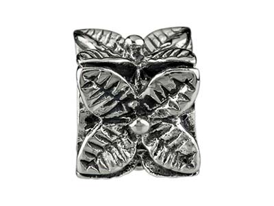 Charm De Bola Con Motivo Floral Cuadrado 8,80mm, Plata 925