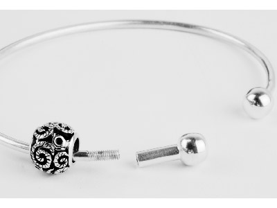 Pulsera De Aro Lisa Con Rosca De Plata De Ley - Imagen Estandar - 3