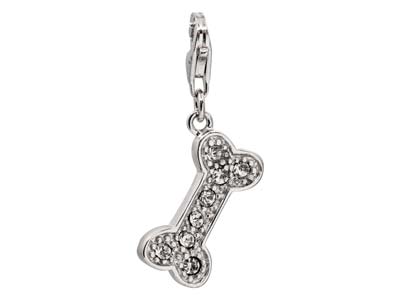 Charm Hueso De Perro Con Circonita Y Cierre Menotte, Plata 925 Gatillo