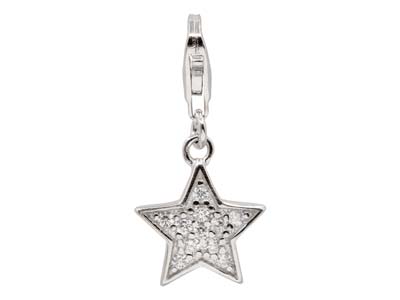 Charm Estrella Con Circonitas Y Mosquetn, Plata 925