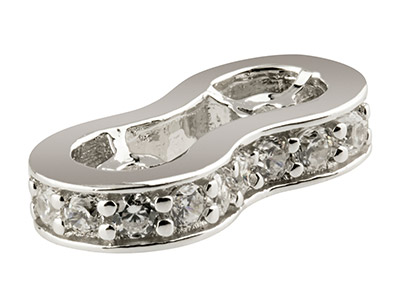 Separador Doble Para Perlas De 7 X13mm De Plata 925 Con Zirconia