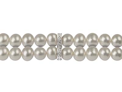 Separador Doble Para Perlas De 7 X13 mm De Plata 925 Con Zirconia - Imagen Estandar - 4