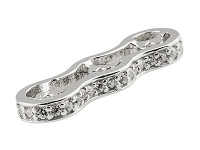 Entrepieza Triple Para Perlas De 6 X 18mm, Plata 925 Con Circonita