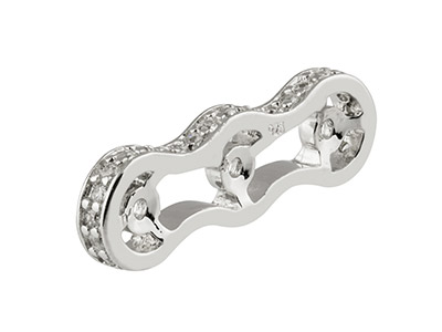 Abalorio Separador Triple De Plata De Ley Con Zirconia Cúbica 18 X 6mm - Imagen Estandar - 2