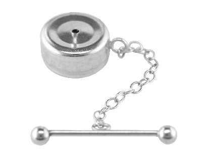 Sistema De Botn De Corbata Con Cadena Y Barrette, Plata 925.