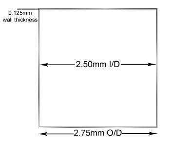 Tubo Cuadrado De Plata De Ley, Diámetro Exterior De 2,75 Mm, Diámetro Interior De 2,5 Mm, Pared, 100% Plata Reciclada - Imagen Estandar - 2