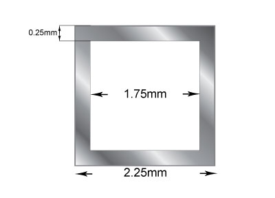 Tubo Cuadrado De Plata De Ley, Diámetro Exterior De 2,25 Mm, Diámetro Interior De 1,75 Mm, 0,25 Mm, 100% Plata Reciclada - Imagen Estandar - 2