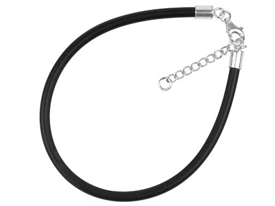 Pulsera De Caucho Negro Con Cierre De Plata De Ley Y Alargador De Cadena - Imagen Estandar - 1