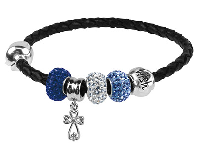 Pulsera De Cuero Trenzado Negro Para Cuentas, 3,60 mm, Cierre De Plata925, 19cm - Imagen Estandar - 2
