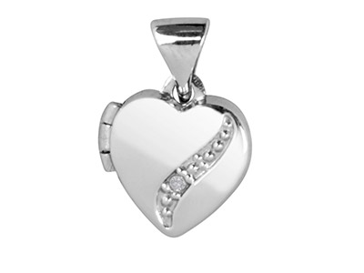 Medallón De Plata De Ley Con Forma De Corazón Con Diamante Curvado - Imagen Estandar - 1