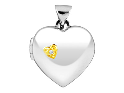 Medalln Que Se Abre De Corazn Bañado En Oro Y Circonita, 15,5mm, Plata 925