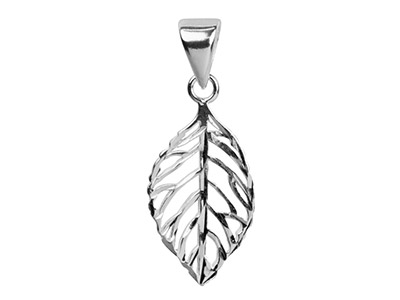 Colgante Hoja Calada Con Acabado Decorte De Diamante 20mm, Plata 925