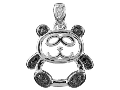 Colgante De Plata De Ley Con Diseñode Panda Hecho Con Circonita Blancoy Negro. - Imagen Estandar - 1