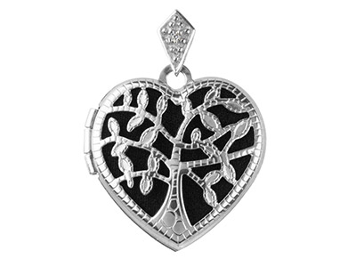 Medalln De Plata De Ley Árbol De La Vida Con Forma De Corazn De 17mm Con Circonita Y Con Enganche.