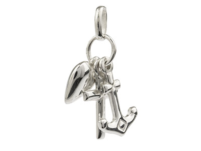 Colgante Corazn, Cruz Y Ancla, Plata 925