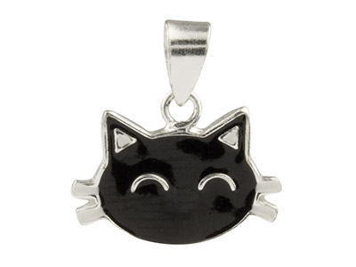 Dije Cabeza De Gato Lacado En Negro8mm, Plata 925