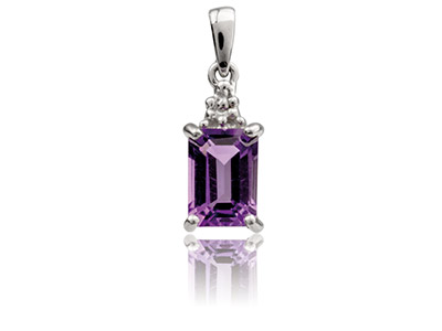 St Sil Pndnt With Emerald Cut Amethyst  Diamond