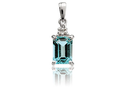 St Sil Pndnt With Emerald Cut Blue Topaz  Diamond