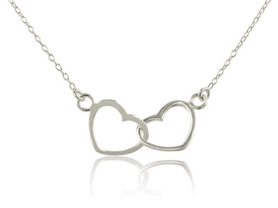 Collar Doble Corazn, 40cm, Plata 925