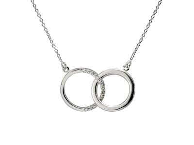 Conjunto De Collar Con Diseño De Doble Crculo De Plata De Ley Con Circonita Cbica