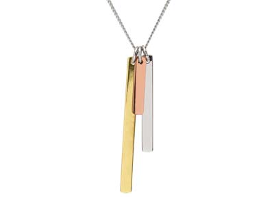Collar Con Colgante De 3 Barras Chapadas, 40cm, Plata 925