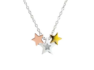 Collar De Plata De Ley Con Diseño De Tres Estrellas Plateado, Amarillo Y Rojo